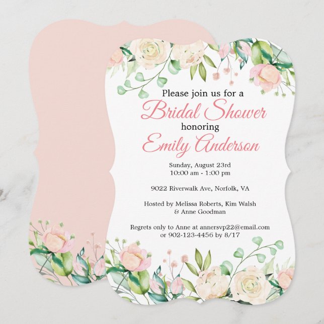 Painted Rose Floral Bridal Shower Invitation (Front/Back)