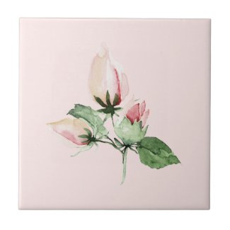 Painted Rosebuds Custom Background Ceramic Tile