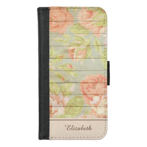 Painted Roses on Antique Wood Boards iPhone 87 Wallet Case