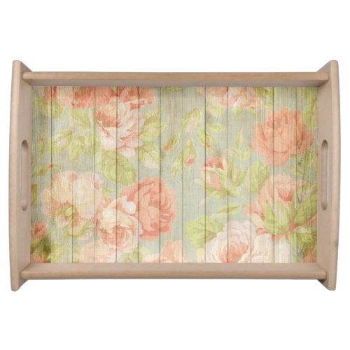 Painted Roses on Antique Wood Boards Serving Tray