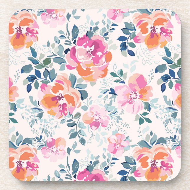 Painted Roses Pattern Beverage Coaster (Front)