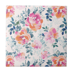 Painted Roses Pattern Ceramic Tile