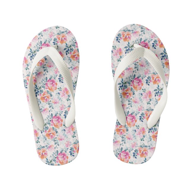 Painted Roses Pattern Kid's Flip Flops (Footbed)