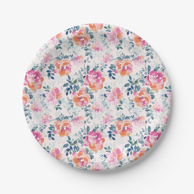 Painted Roses Pattern Paper Plates (Front)