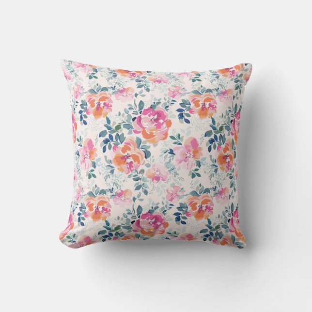 Painted Roses Pattern Throw Pillow (Front)