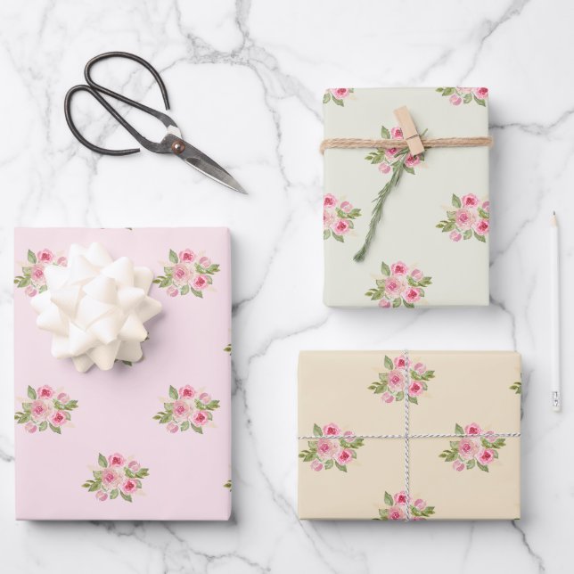 Painted Roses Pattern Wrapping Paper Sheets (Front)