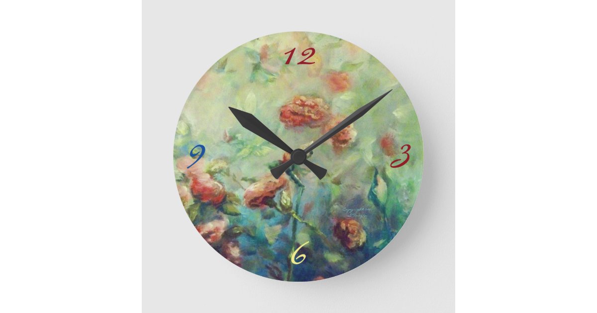 Painted Roses wall clock | Zazzle