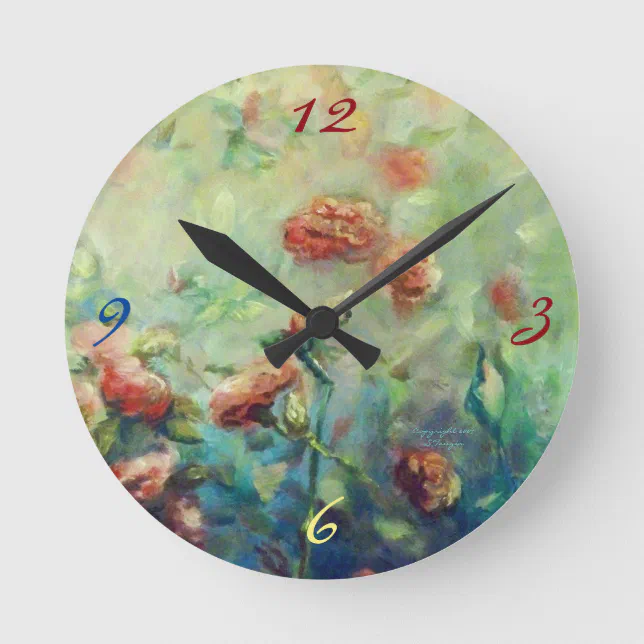 Painted Roses wall clock | Zazzle