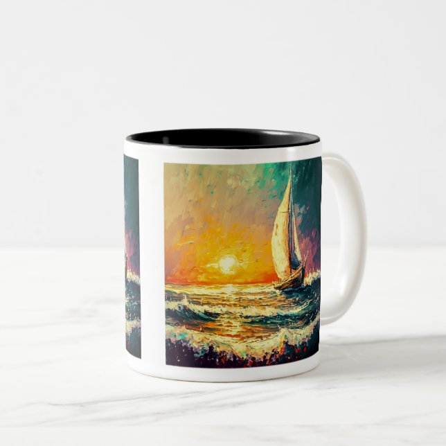 Painted Sailboat Two-Tone Mug, 11 oz  Coffee Mug (Front Right)