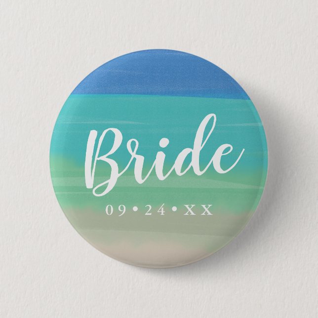 Painted Sand and Ocean Wedding Bride Button (Front)