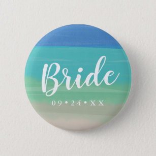 Painted Sand and Ocean Wedding Bride Button