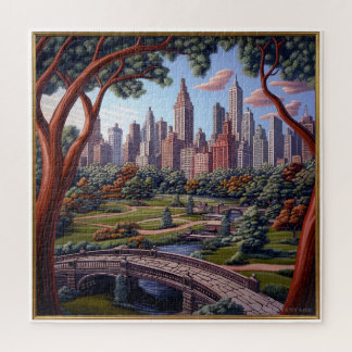 PAINTED SCENE OF A CITY PARK C1900 JIGSAW PUZZLE