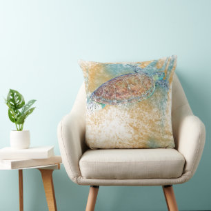 Painted Sea Turtle Art Throw Pillow