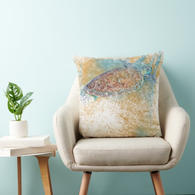 Painted Sea Turtle Art Throw Pillow (Chair)
