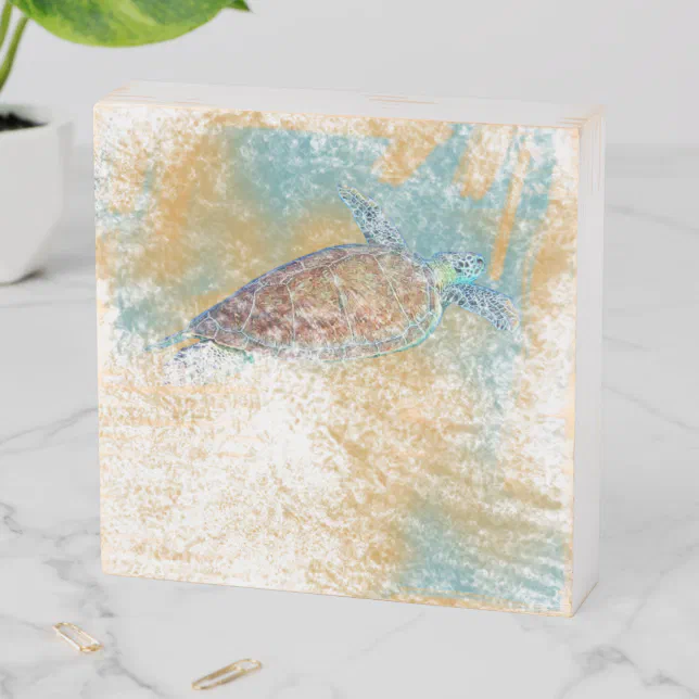 Painted Sea Turtle Beach Coastal Artwork Wooden Box Sign | Zazzle