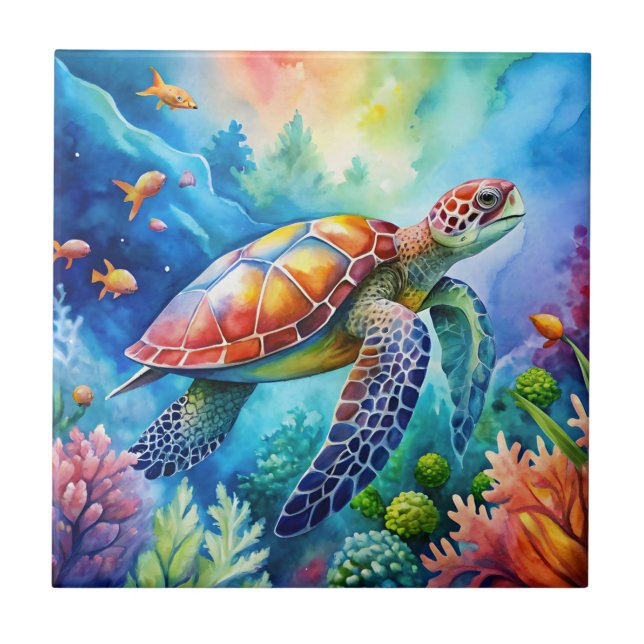 Painted Sea Turtle  Ceramic Tile (Front)
