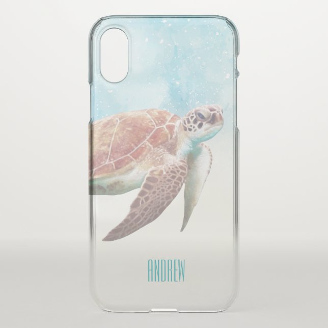 Painted Sea Turtle Coastal Beach Theme Uncommon iPhone Case (Back)