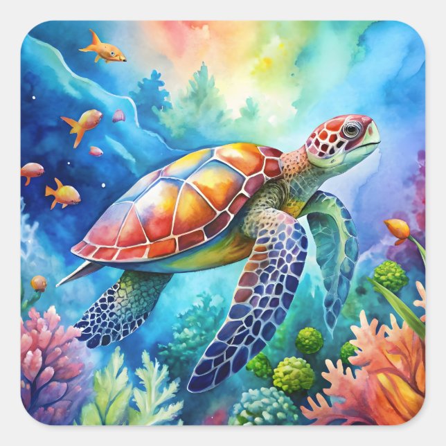 Painted Sea Turtle  Square Sticker (Front)