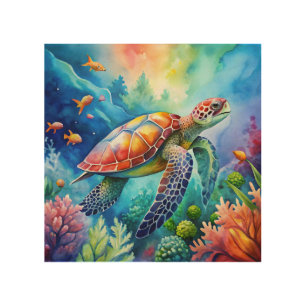 Painted Sea Turtle Wood Wall Art