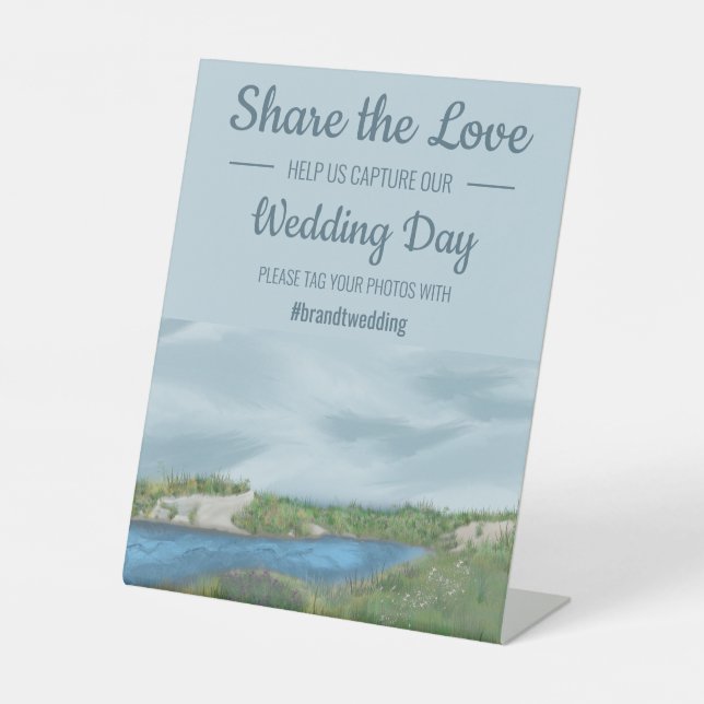 Painted Seaside Wedding Hashtag Pedestal Sign (Front)