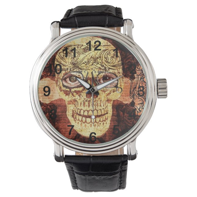 painted shugar skull - steampunk watch (Front)