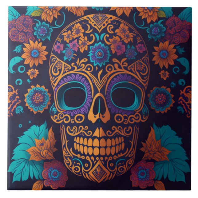 Painted skeletons ceramic tile (Front)