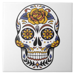 Painted Skull Design Ceramic Tile
