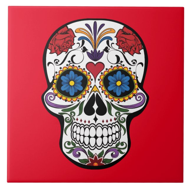 Painted Skull Design Ceramic Tile (Front)