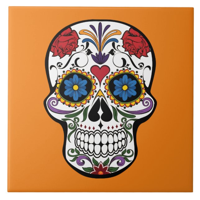 Painted Skull Design Ceramic Tile (Front)