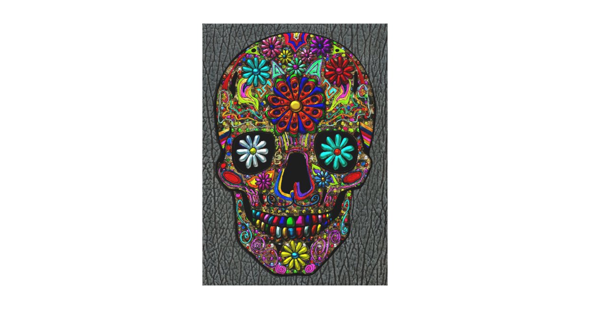 Painted Skull Floral Art on Faux Shark Skin Canvas Print | Zazzle