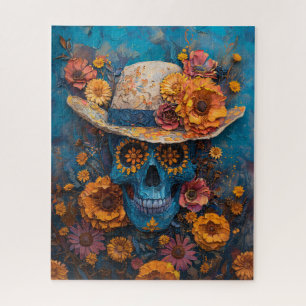 Painted Skull Marigolds Day of the Dead Jigsaw Puzzle