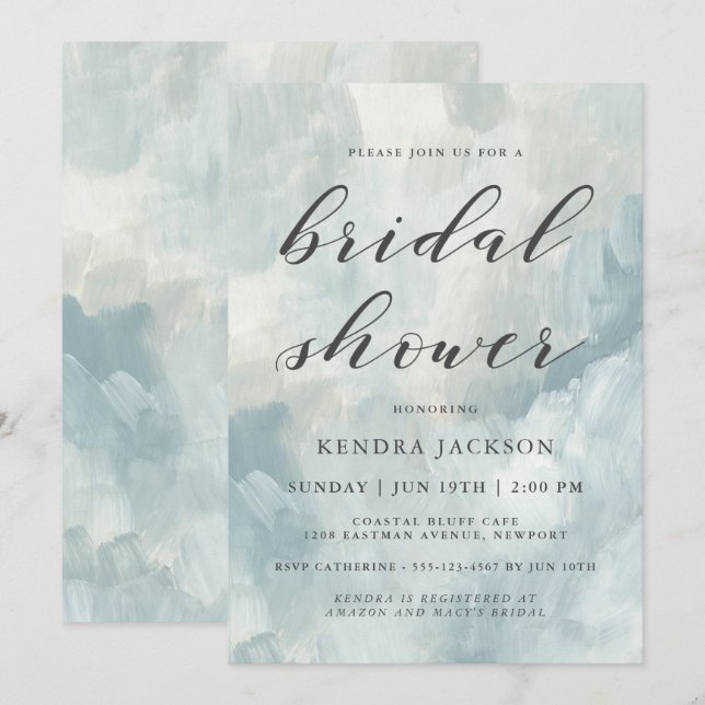 Painted Sky Abstract Brushstrokes Bridal Shower Invitation (Front/Back)