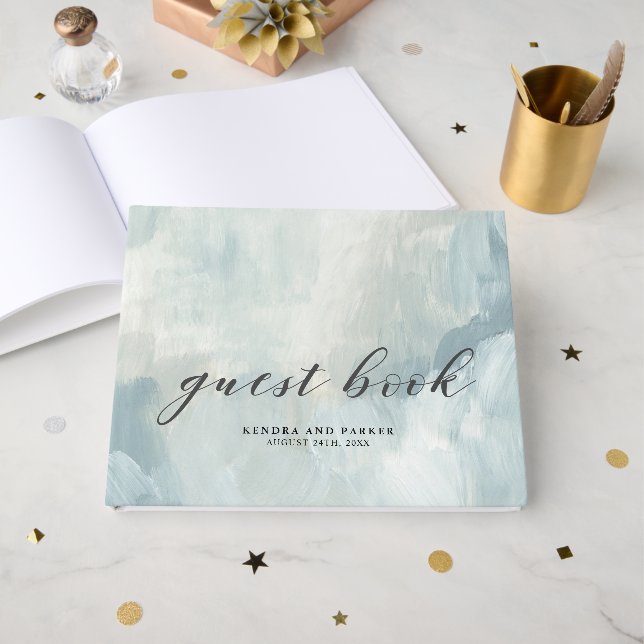 Painted Sky Modern Abstract Brushstrokes Wedding Guest Book (Front Open)