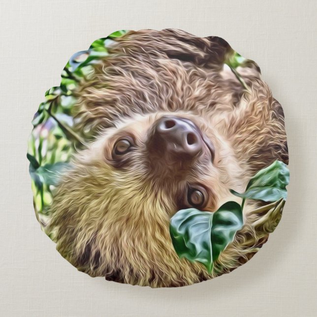 painted Sloth Round Pillow (Front)