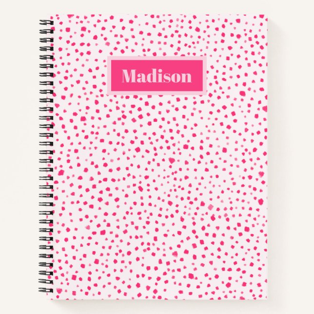 Painted Smudge Dots Preppy Hot Pink Personalized Notebook (Front)