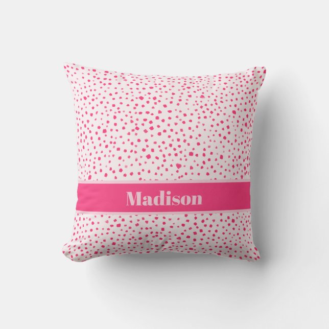 Painted Smudge Dots Preppy Hot Pink Personalized Throw Pillow (Front)
