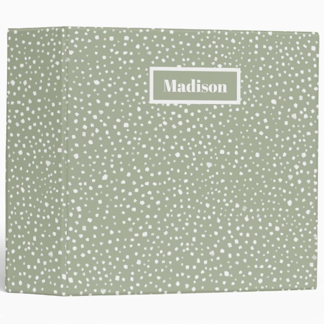 Painted Smudge Dots Sage Green Personalized 3 Ring Binder (Front/Spine)
