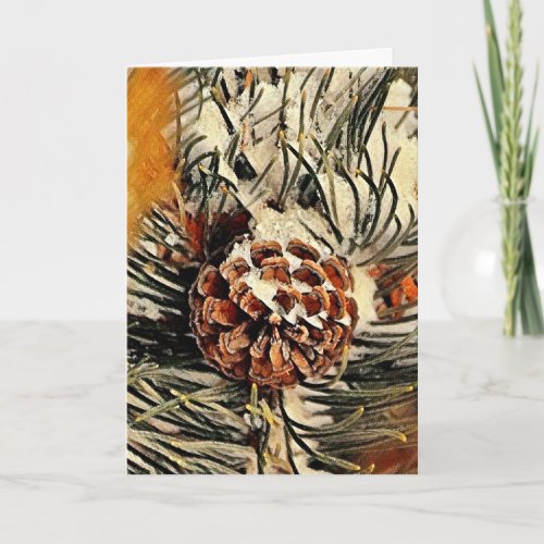Painted Snowy Pinecone Christmas Card