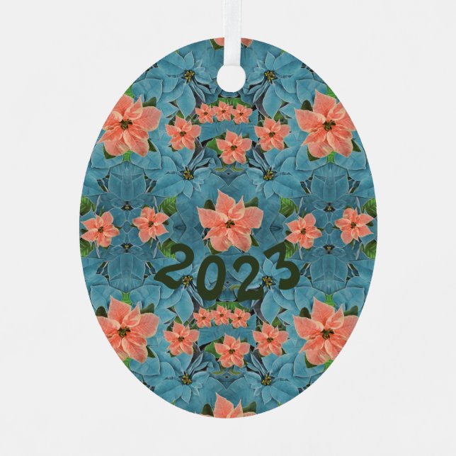 Painted Soft Pastel Poinsettia Holiday Metal Ornament (Front)