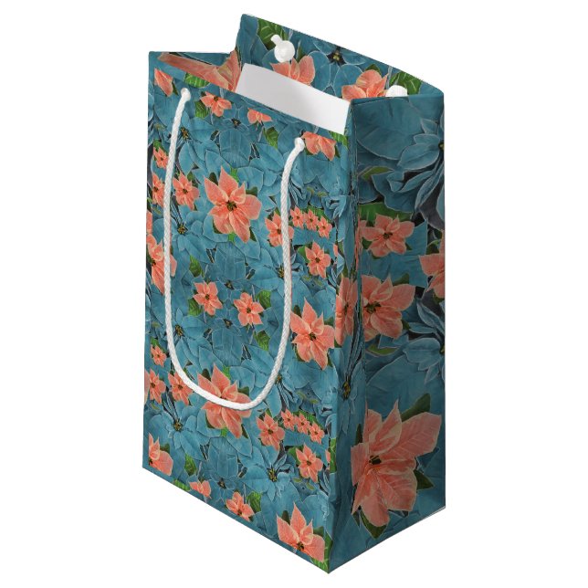 Painted Soft Pastel Poinsettia Holiday Small Gift Bag (Front Angled)