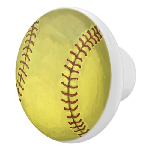 Painted Softball Art Ceramic Knob