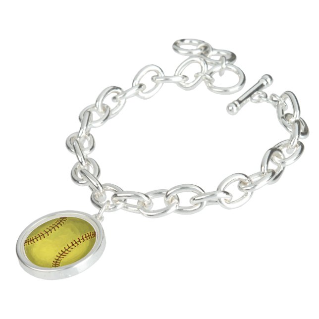 Painted Softball Art Charm Bracelet (Side)