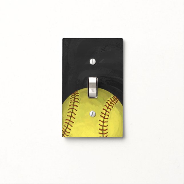 Painted Softball Art Light Switch Cover (In Situ)