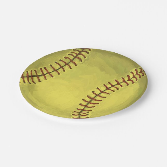 Painted Softball Art Paper Plates (Angled)