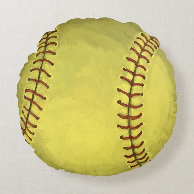 Painted Softball Art Round Pillow (Front)