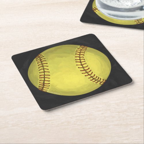 Painted Softball Art Square Paper Coaster