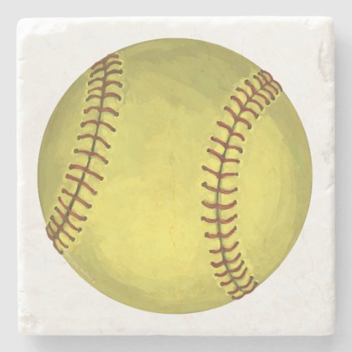 Painted Softball Art Stone Coaster