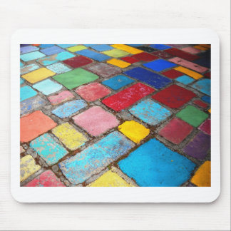 Painted Spanish tiles, blue, yellow and red photo Mouse Pad
