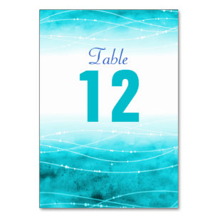 Painted sparkle sea blue Wedding table numbers