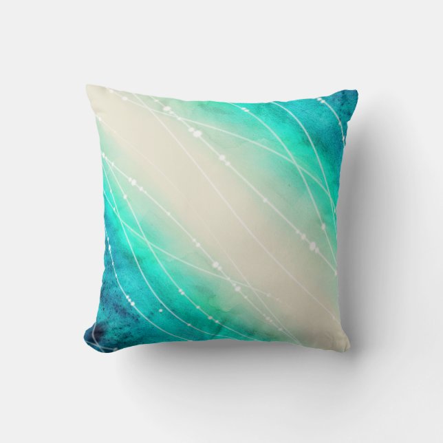 Painted sparkle sea sand pattern aqua throw pillow (Front)